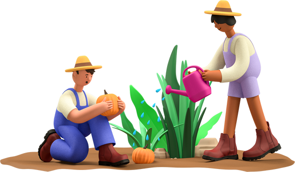 3D Business Elements Tending on Crops